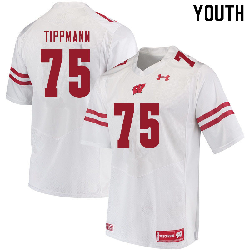 Wisconsin Badgers Youth #75 Joe Tippmann NCAA Under Armour Authentic White College Stitched Football Jersey CO40A16YD